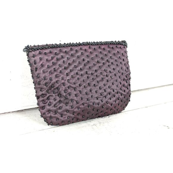 Vintage grey floral beaded small clutch evening handbag purse - Picture 4 of 5